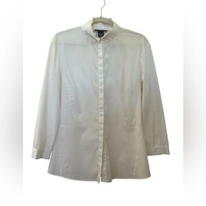 Lafayette 148 Stand Collar White Blouse, Size 14, EUC